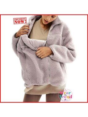 Maternity Fleece Sherpa Coat Zip-Up Winter Mom Jacket